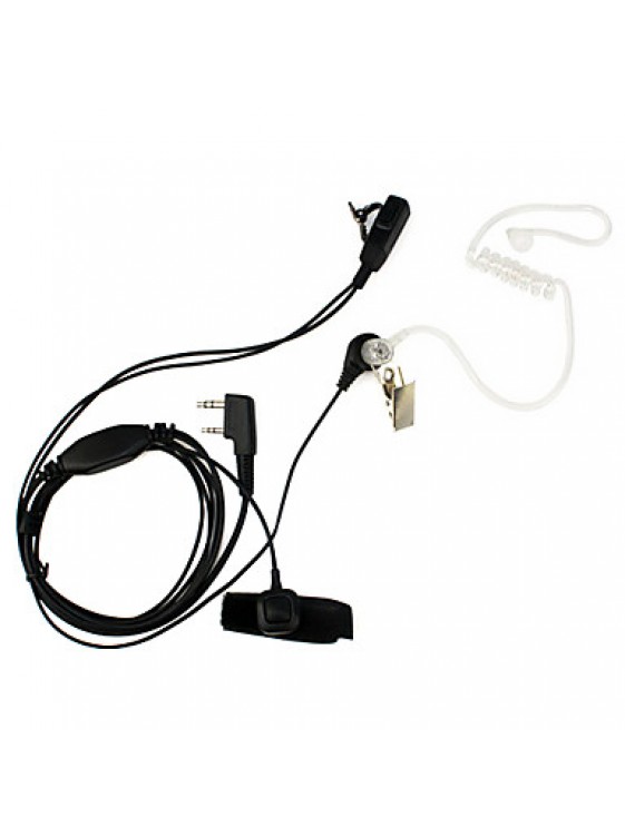 2 Pin Dual Ptt Covert Acoustic Tube Earpiece Mic For Radio Tyt Uv5R 888S Black