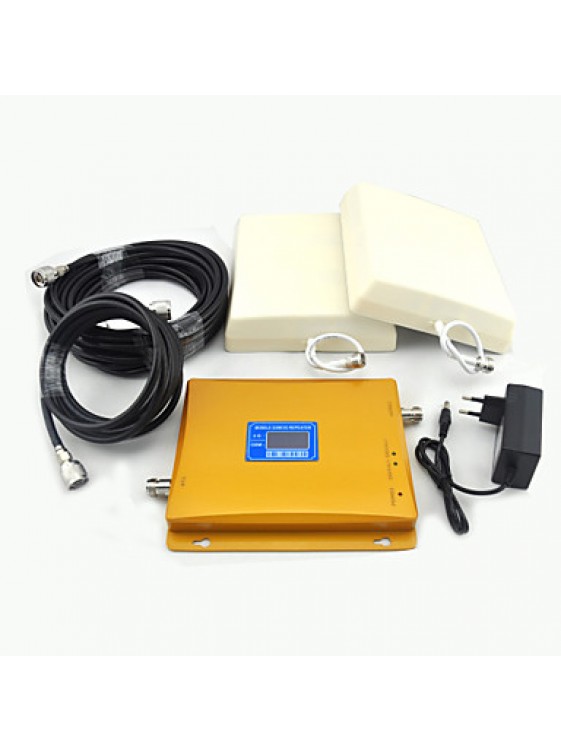 LCD Display 3G W-CDMA 2100mhz UMTS 2G GSM 900mhz Signal Booster Cell Phone Signal Repeater with Panel Antenna