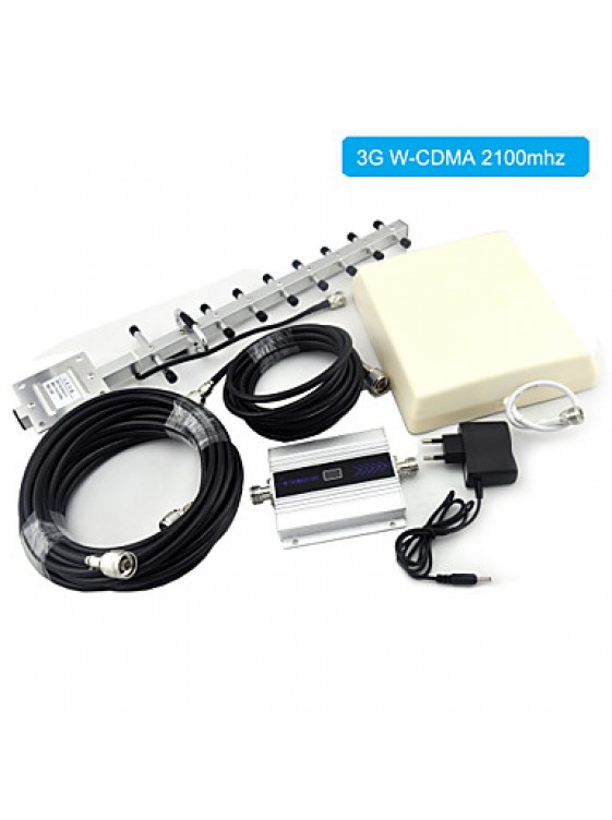 Mini W-CDMA Signal Booster 3G 2100mhz Mobile Phone Signal Repeater with Panel Antenna / Yagi Antenna / LCD Display