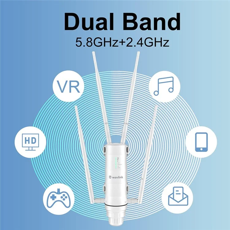 WS-WN572HG3-A AC1200 Outdoor WiFi Extender with POE Dual Band 2.4GHz / 5GHz Wireless Routers with 4x7dBi Antenna - US Plug