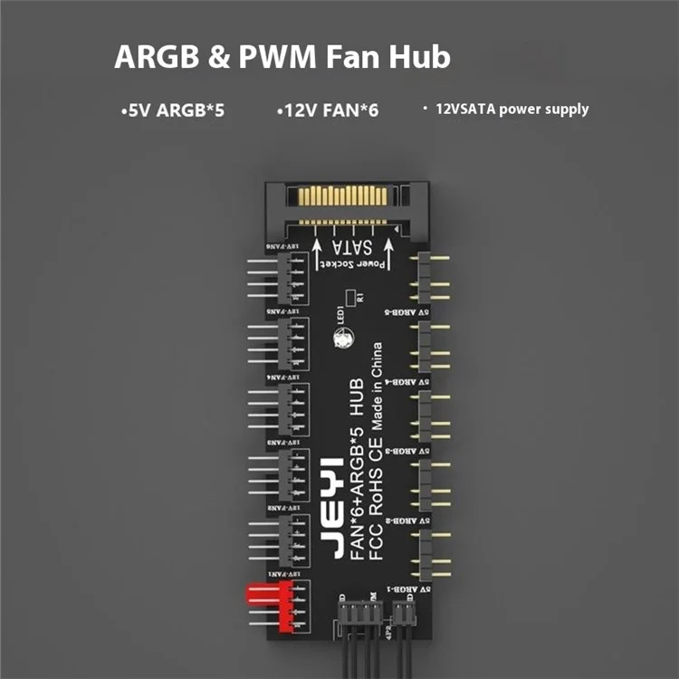 PC Motherboard 4-Pin PWM Hub Temperature Control Speed Adjustable Fan SATA Powered