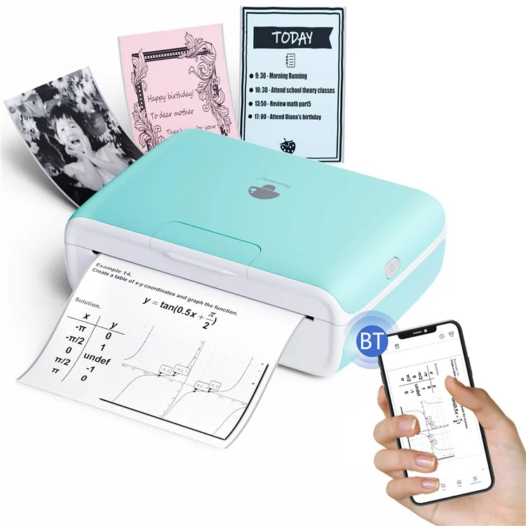 Mini Bluetooth Inkless Thermal Printer Wireless Photos Labels Notes Printer - Green 