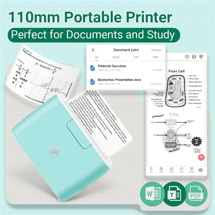 Mini Bluetooth Inkless Thermal Printer Wireless Photos Labels Notes Printer - Green