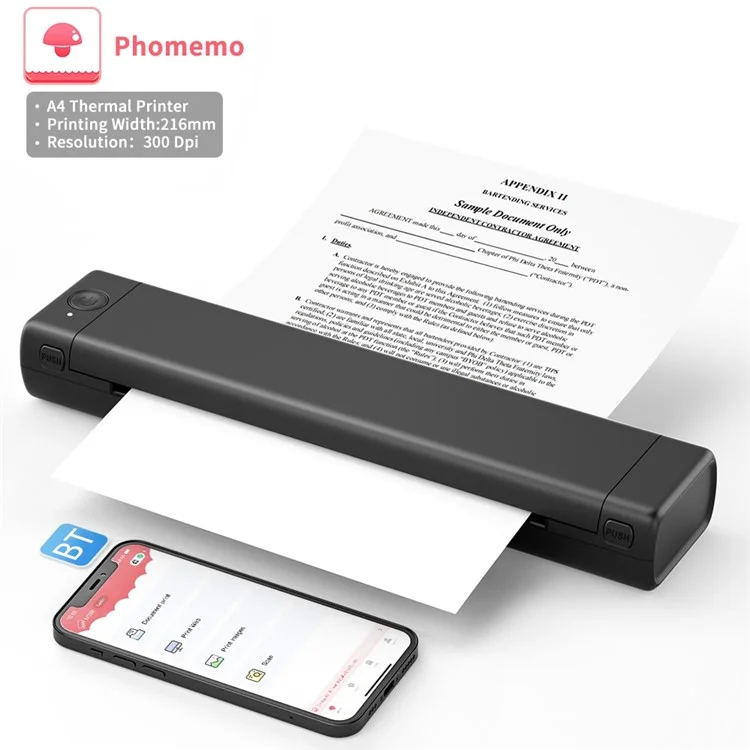 Bluetooth Inkless Thermal Printer Document Contract A4 Paper Printer, A4 Version / 210mm Print Width - Black