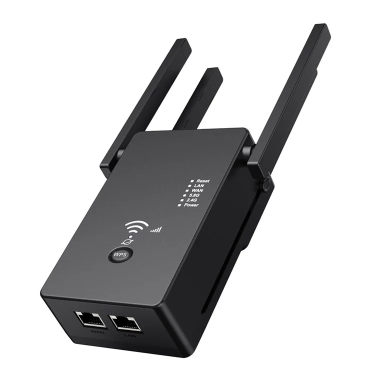 U6 1200m Wireless Router Network Extender Wi-Fi Repeater with External Antenna, WiFi Signal Booster - Black / US Plug 