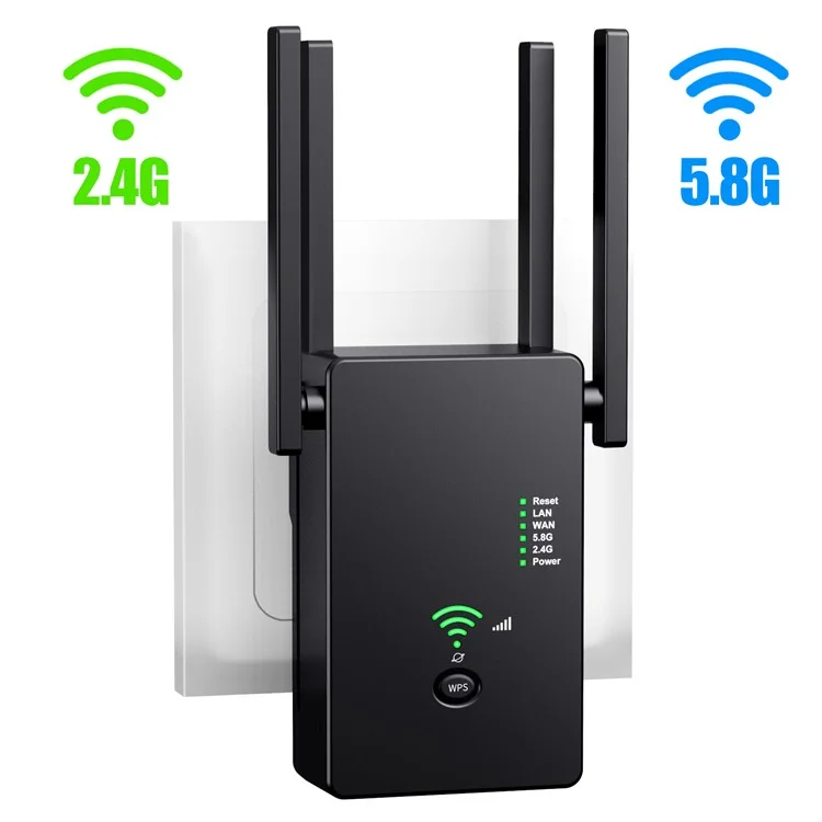 U6 1200m Wireless Router Network Extender Wi-Fi Repeater with External Antenna, WiFi Signal Booster - Black / US Plug